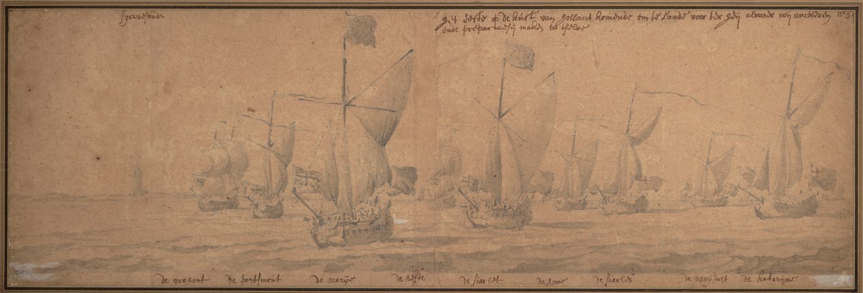 Yachter, der ankommer til Hollands kyst den 9. december 1677 af Willem van de the Elder Velde
