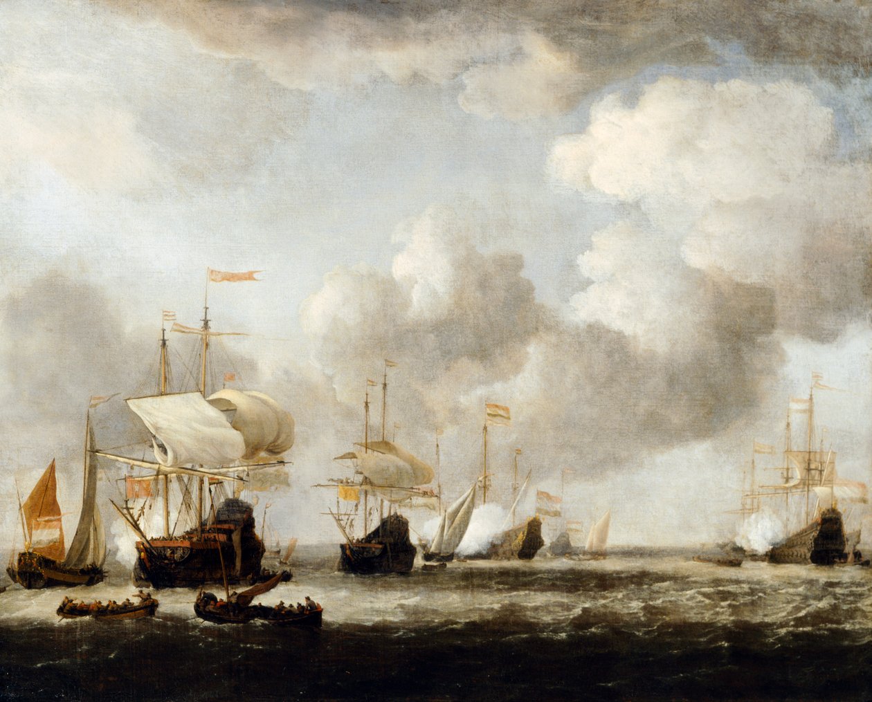 En hollandsk flåde kommer til at ankre i en brise af Willem van de the Younger (attr.to) Velde