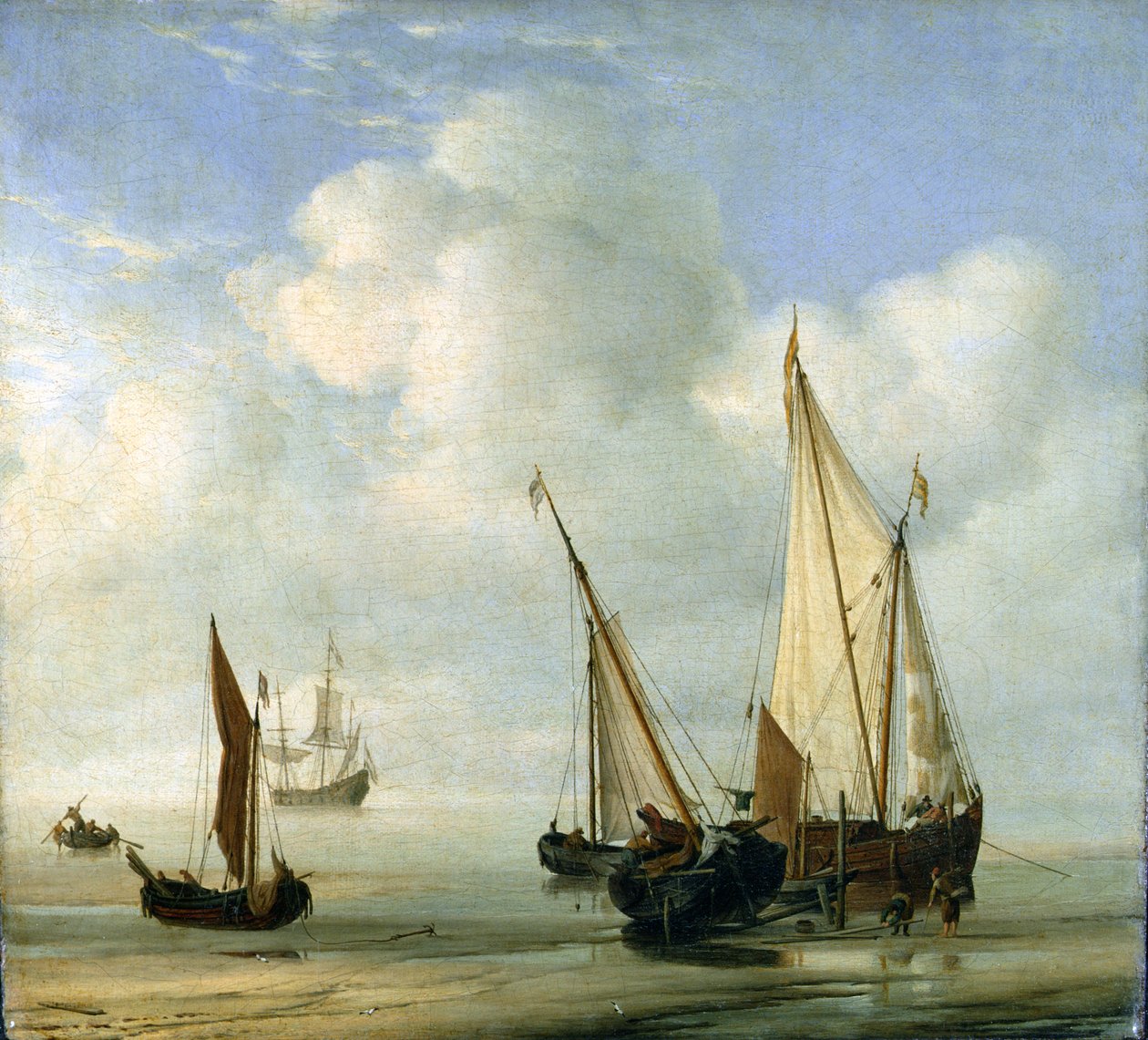 Stille Hav. ca. 1650 (olie på lærred lagt på panel) af Willem van de Velde the Younger