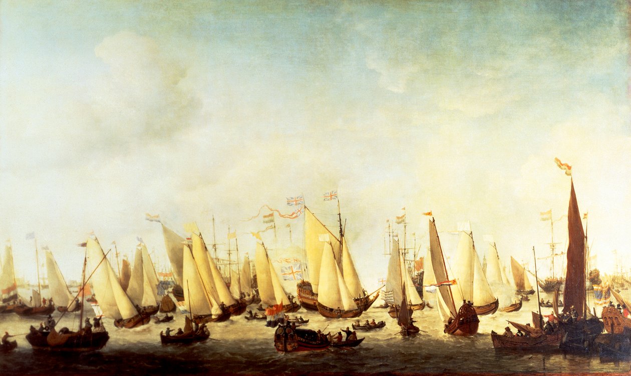 Charles II Stuarts indskibning i Scheveningen af Willem van de Velde the Younger