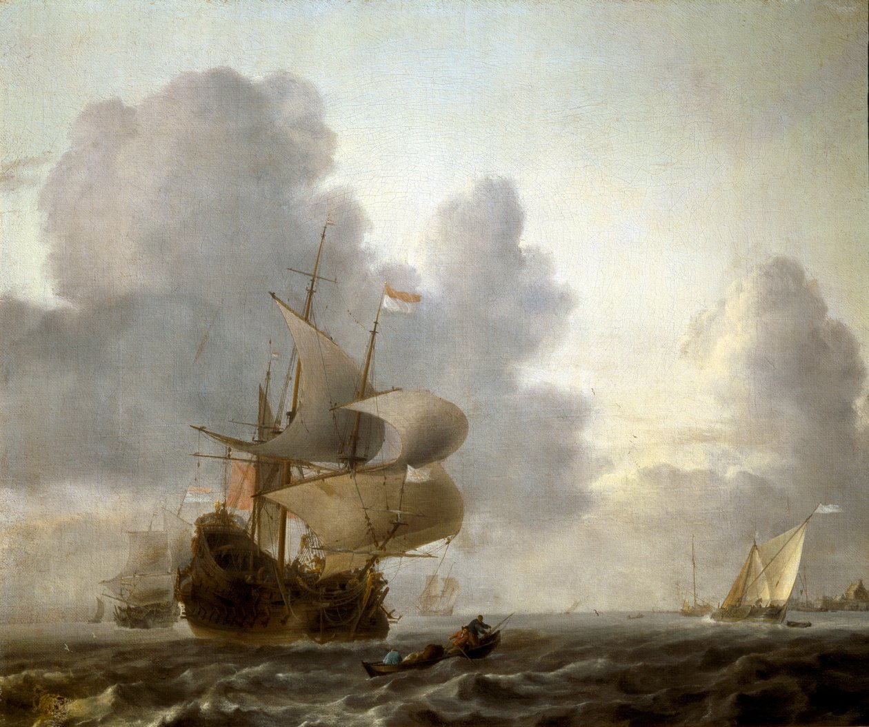 Landskab af både i et rystet hav (maleri af Willem van de Velde the Younger