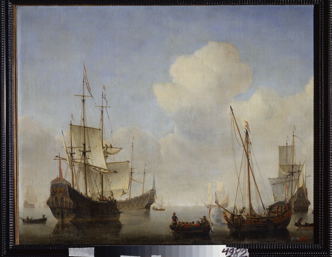 Den hollandske eskadron på den vestafrikanske kyst. Maleri af Willem van de Velde den Yngre (1633-1707). Olie på lærred, omkring 1660. Hollandsk skole, barokkunst. Statens Frilandsmuseum Peterhof, Sankt Peters af Willem van de Velde the Younger