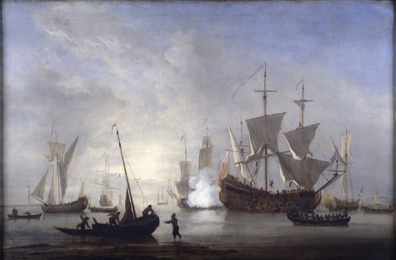 Forsendelse i ro, ca. 1680 (olie på lærred) af Willem van de Velde the Younger