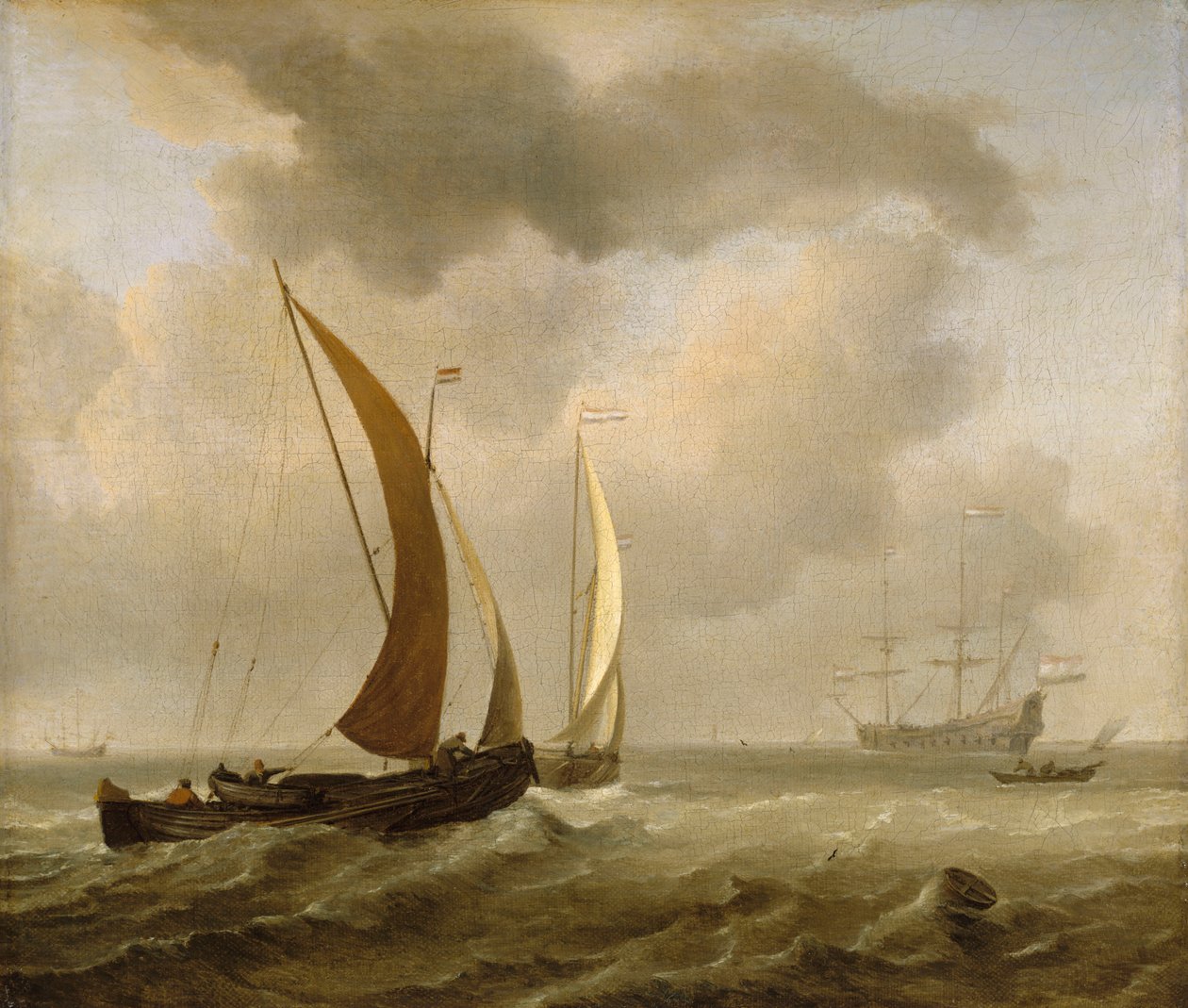 To kajakker på havet foran en frisk brise, slutningen af det 17. århundrede (oliemaleri) af Willem van de Velde the Younger