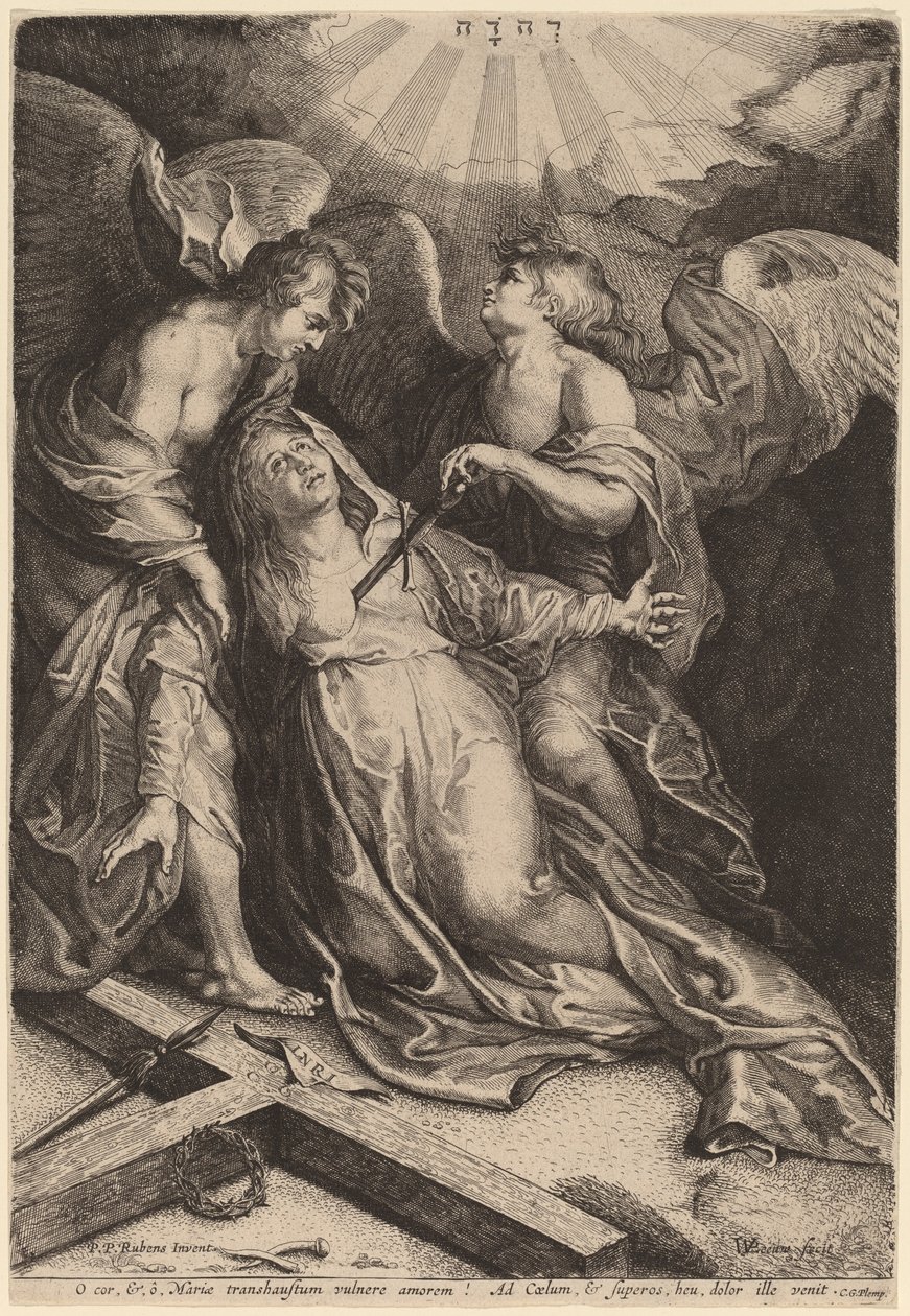 Mater Dolorosa knælende, støttet af to engle af Willem van der Leeuw after Sir Peter Paul Rubens