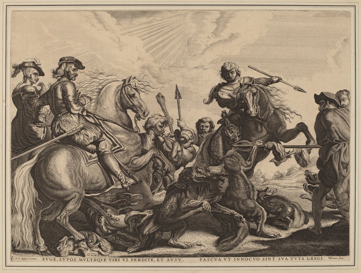 Ulvejagten af Willem van der Leeuw after Sir Peter Paul Rubens