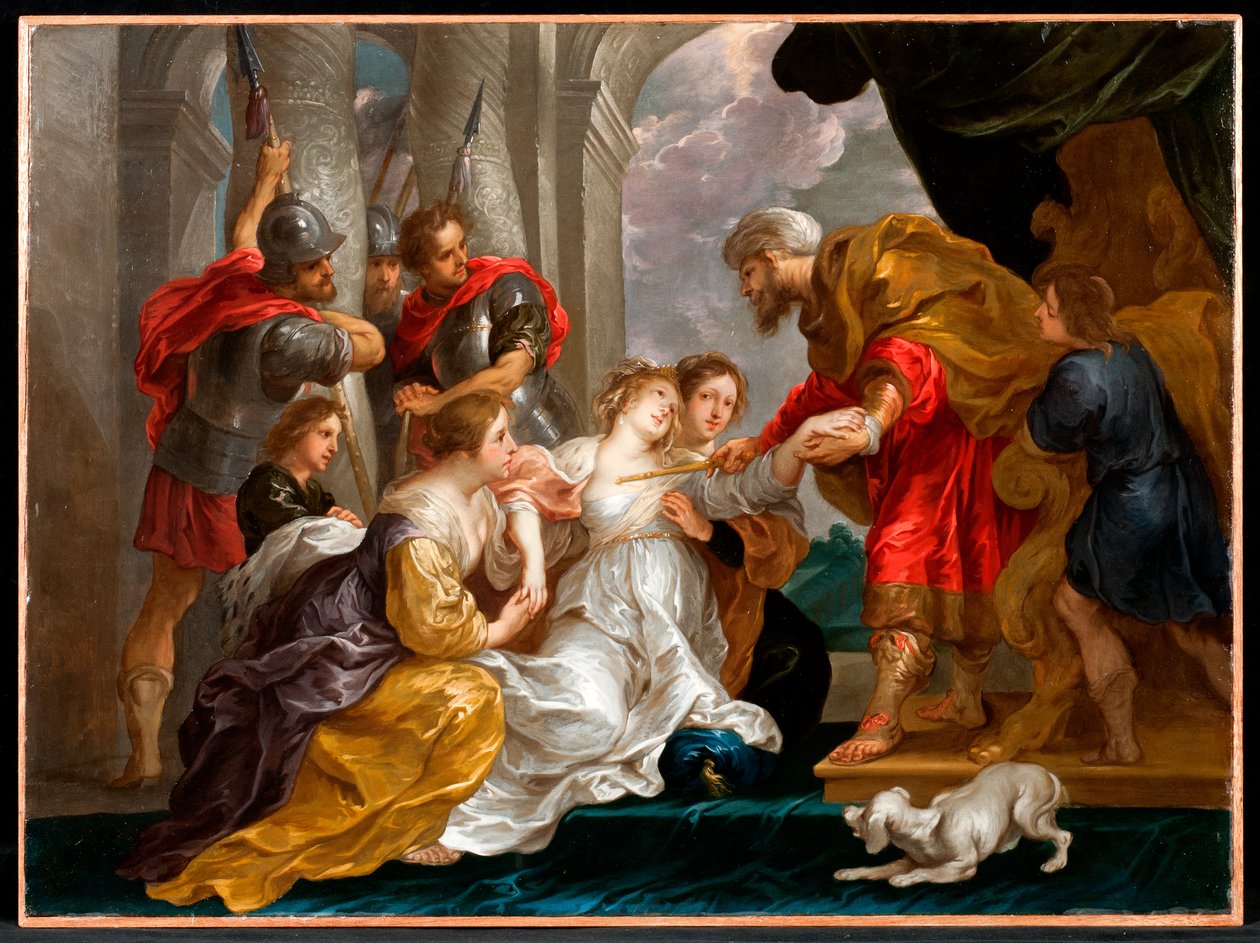Esther præsenterer sig selv på paladset (olie på kobber) af Willem van the Elder Herp