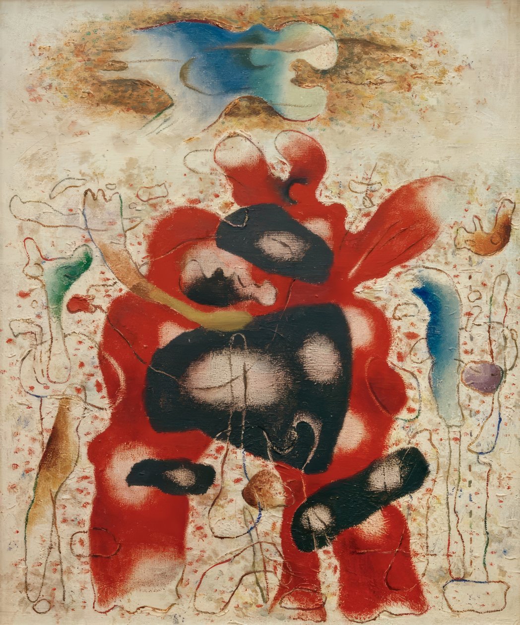 Eidos med rød form af Willi Baumeister