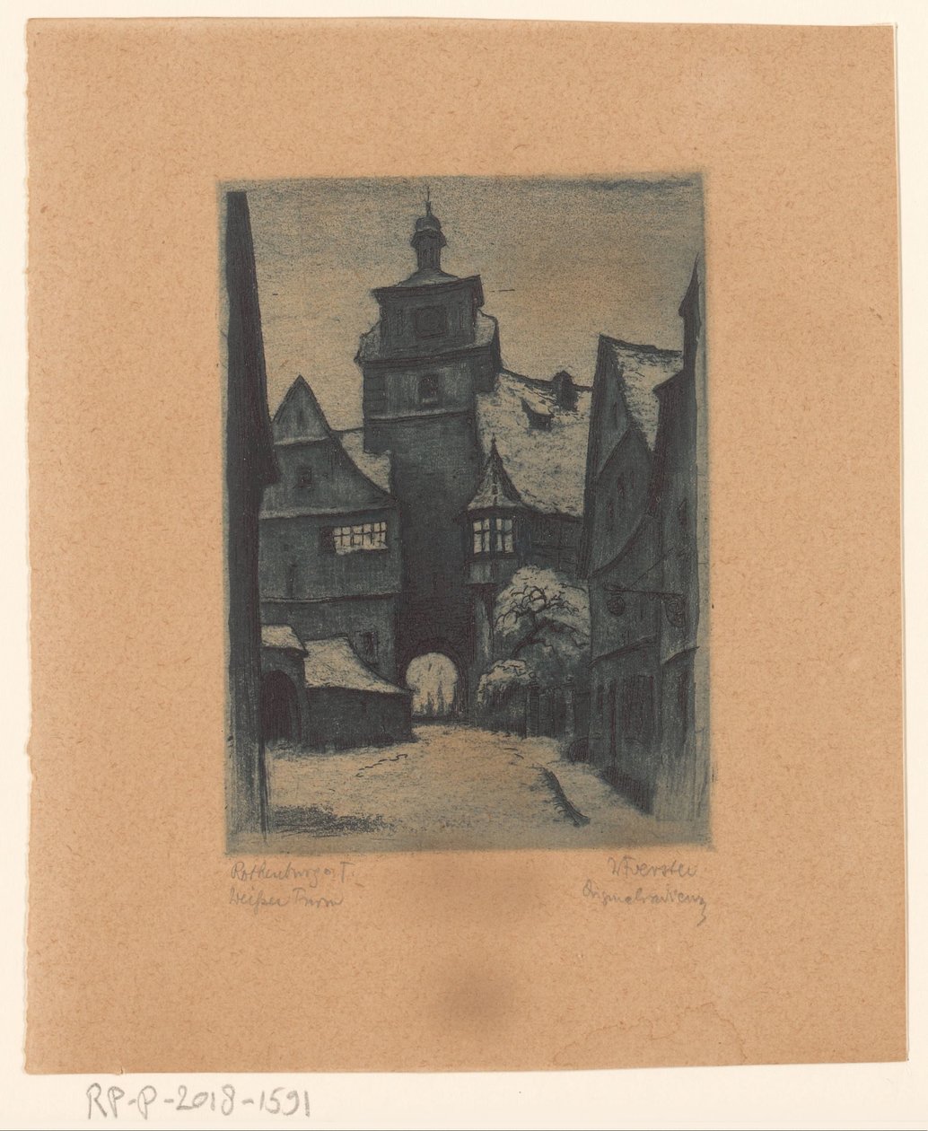 Udsigt over Weisserturm i Rothenburg ob der Tauber Rothenburg o. T. Weisserturm (titel på objekt) af Willi Foerster (signed by artist)
