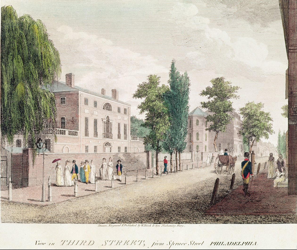 Udsigt over 3rd Street fra Spruce Street, Philadelphia af William and Son Birch
