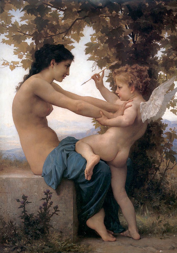 Ung pige, der forsvarer sig mod Amor af William Adolphe Bouguereau