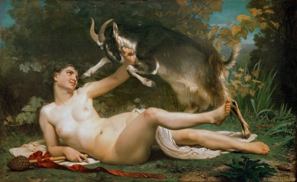Bacchante, der kæmper med en ged af William Adolphe Bouguereau