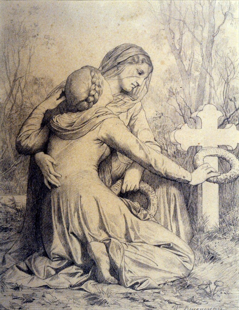 Sørgende Kvinder Knælende ved Grave af William Adolphe Bouguereau