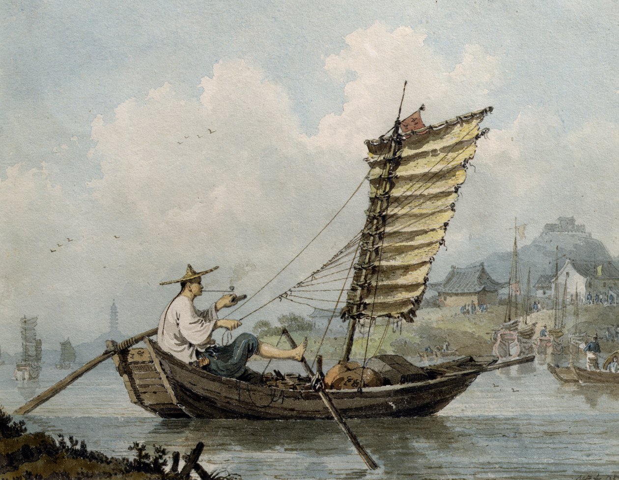 Kinesisk sømand ryger i sit junk, 1795 (wc) af William Alexander