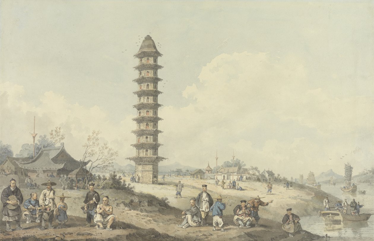 Byen Lin Tsin, Shantung, med udsigt over Canal Grande (wc over grafit på papir) af William Alexander