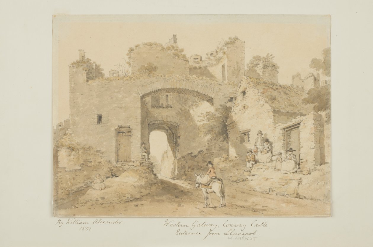 Conway Castle (blyant og wc på papir) af William Alexander