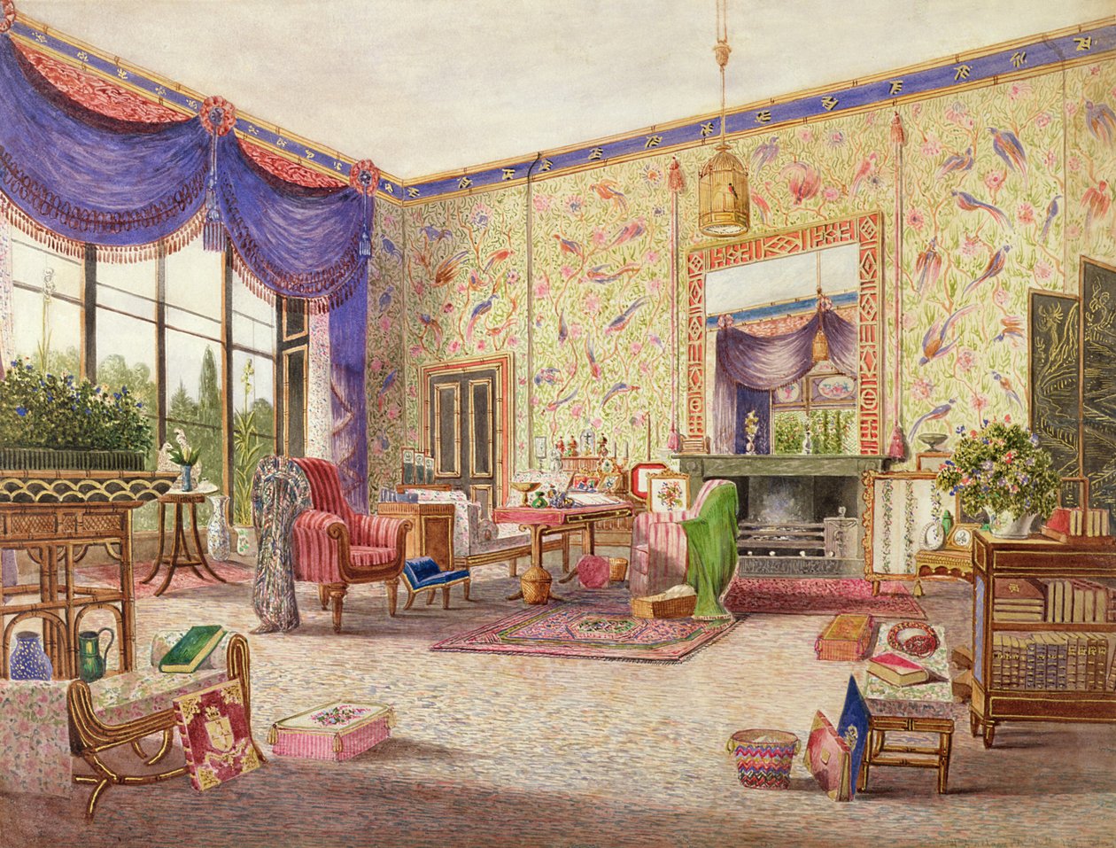 Interiøret i den kinesiske sal, Middleton Park, Oxfordshire, 1840 (se også 75147) af William Alfred Delamotte