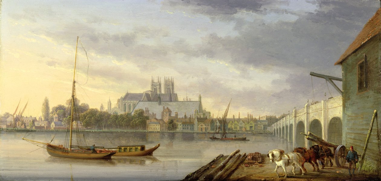 En udsigt over Westminster Bridge og Abbey fra South Side, 1818 af William Anderson