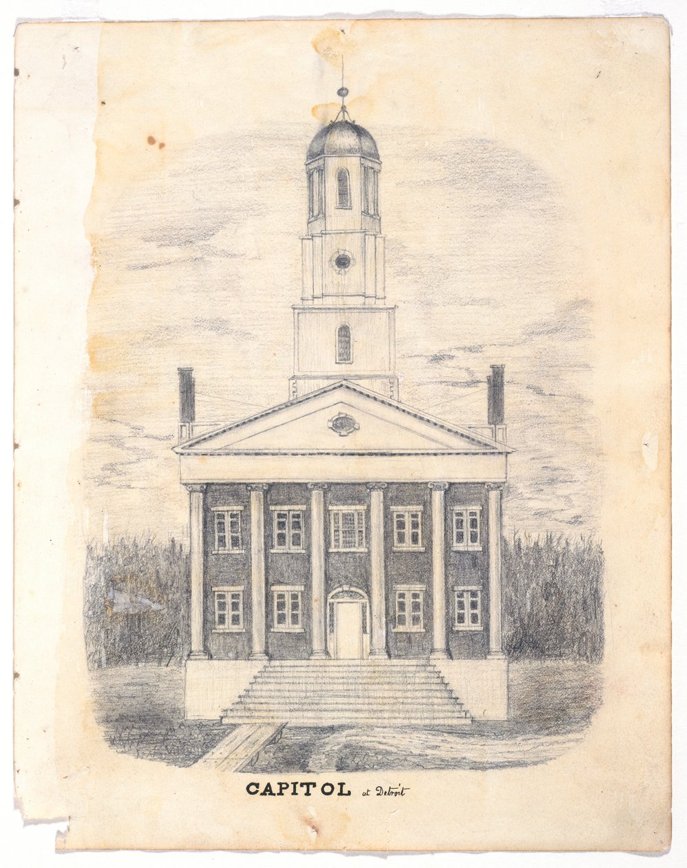 Capitol i Detroit i 1837, ca. 1837 (grafitblyant på vævet blyant) af William Asa Raymond