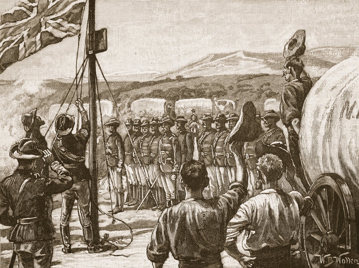 Britisk sydafrikansk virksomheds pionerarbejde i Mashonaland, 1890, illustration fra 