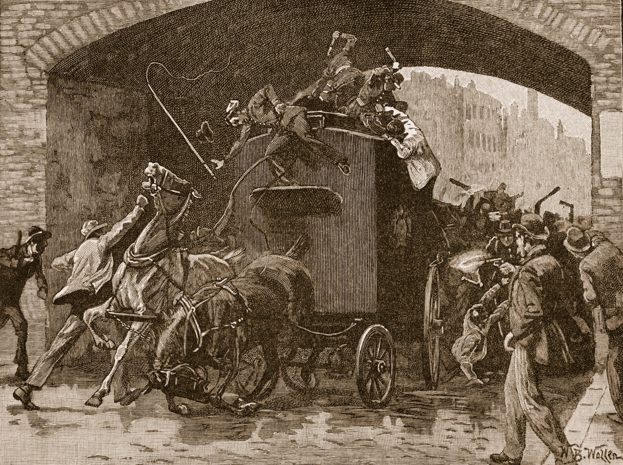 Feniansk angreb på politibilen i Manchester, 1867, illustration fra "Cassell