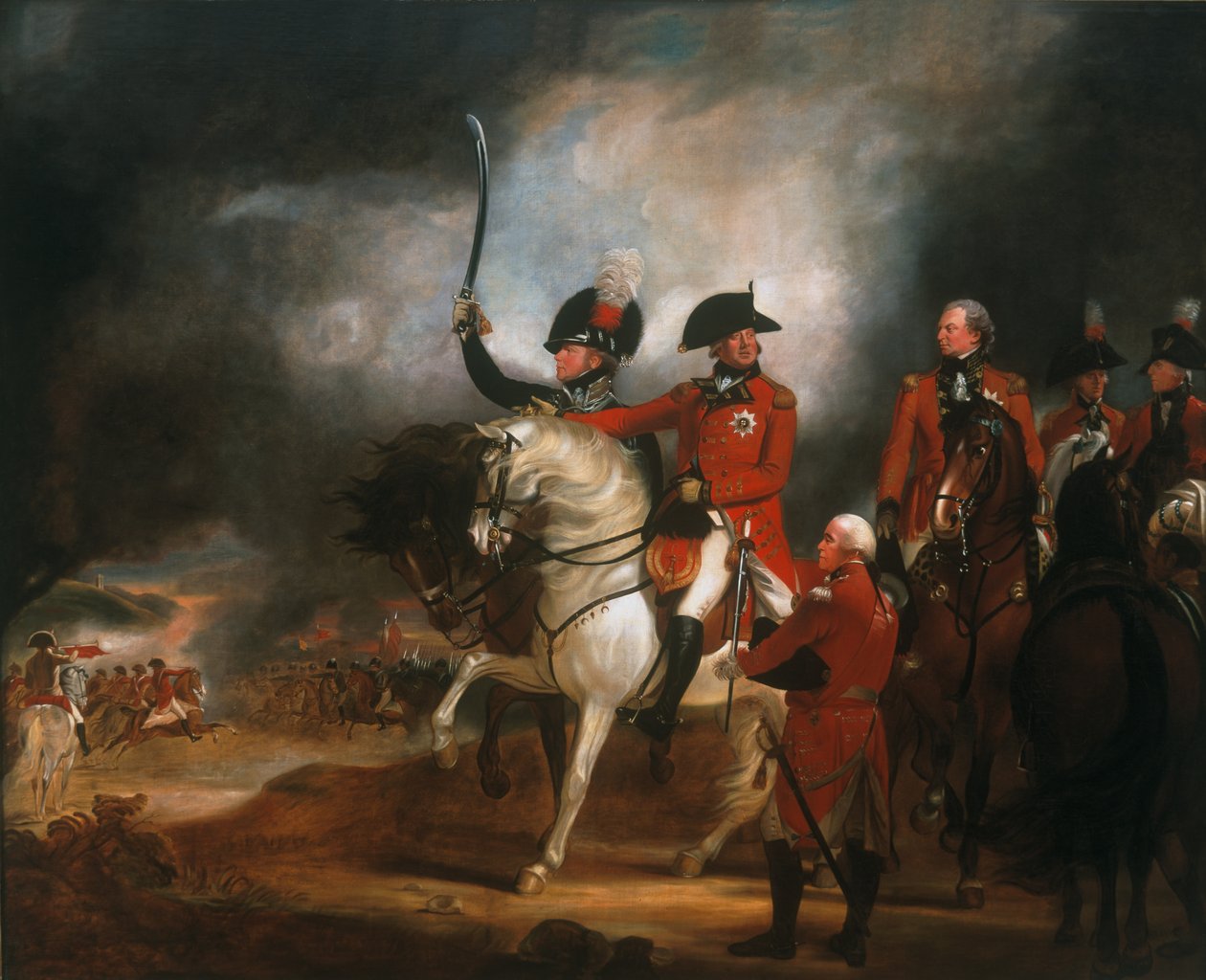 Kong George III (1738-1820) og prinsen af Wales (1762-1830) Gennemgang af Dragon Guards 3. regiment og de 10. lette dragoner, ca. 1797 af William Beechey