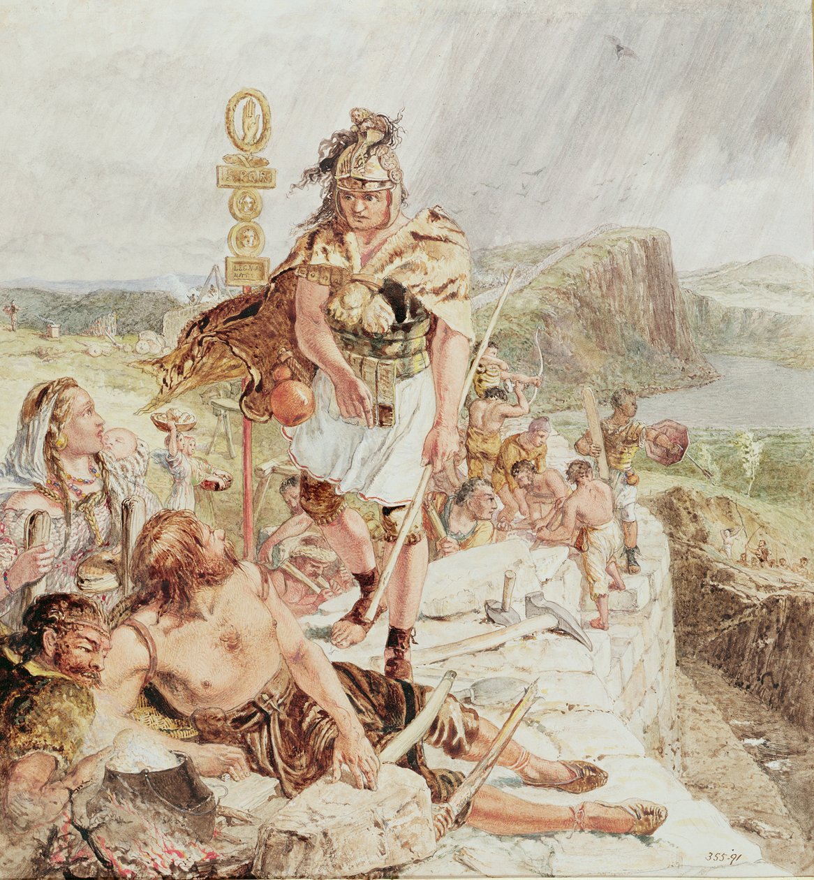 Studie til "Building the Roman Wall", ca.1857 (se 132581 for vægmaleri) af William Bell Scott
