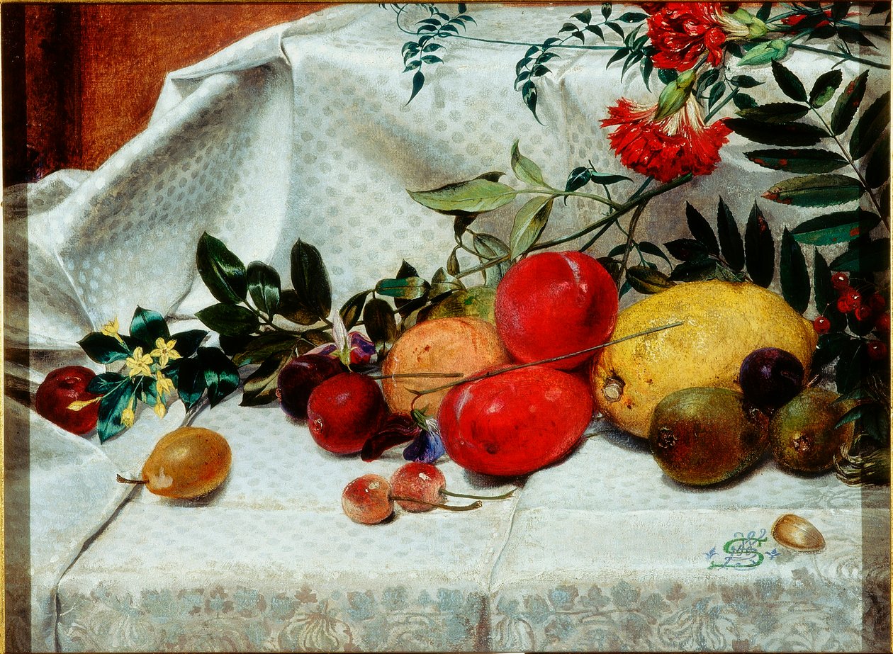 Studie af blomster og frugt, 1860 af William Bell Scott