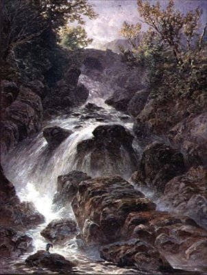 Bro og vandfald nær Capel Curig af William James Bennett