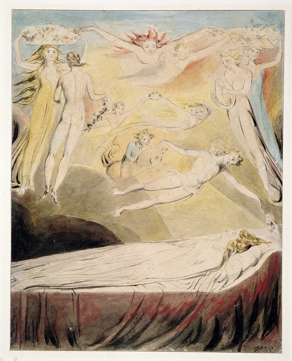 1771 Queen Catherines Dream, ca. 1783-90 (wc, vask, pen og blæk på papir) af William Blake