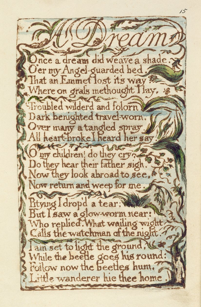 En drømmeillustration fra Songs of Innocence and of Experience (Bentley Copy L) pl.15 (Bentley 26) 1789-94 (reliefradering med pen og wc på papir) af William Blake