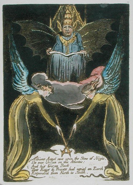 Albions Angel rose..., tallerken 12 fra Europa. A Prophecy, 1794 (reliefætsning med wc og olie på papir) af William Blake