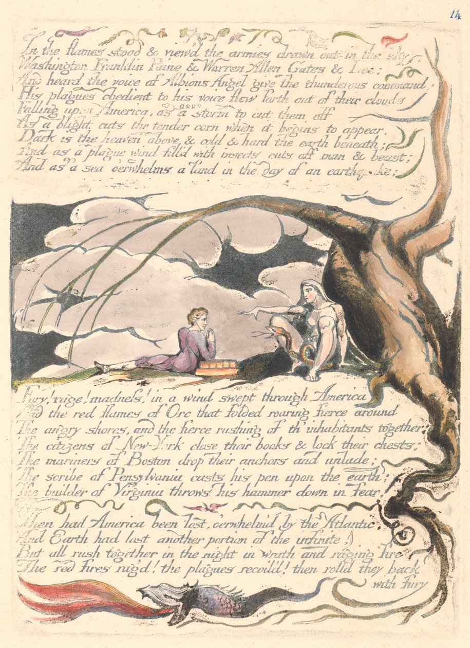Amerika. En profeti, plade 16, i flammerne stod .... af William Blake
