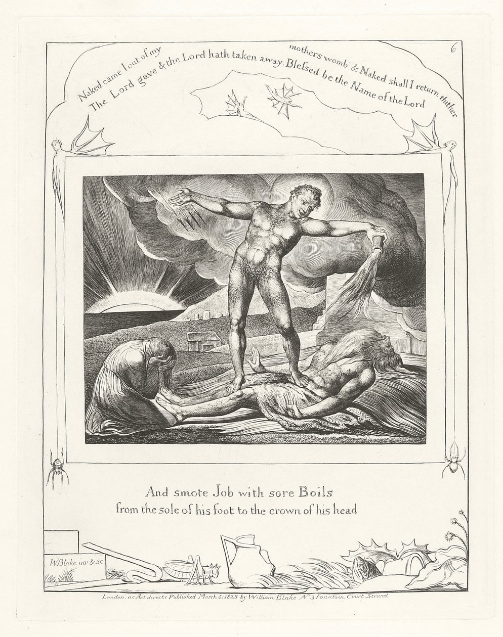 Og slog Job med ømme bylder fra fodsålen til hovedet, 1825 af William Blake