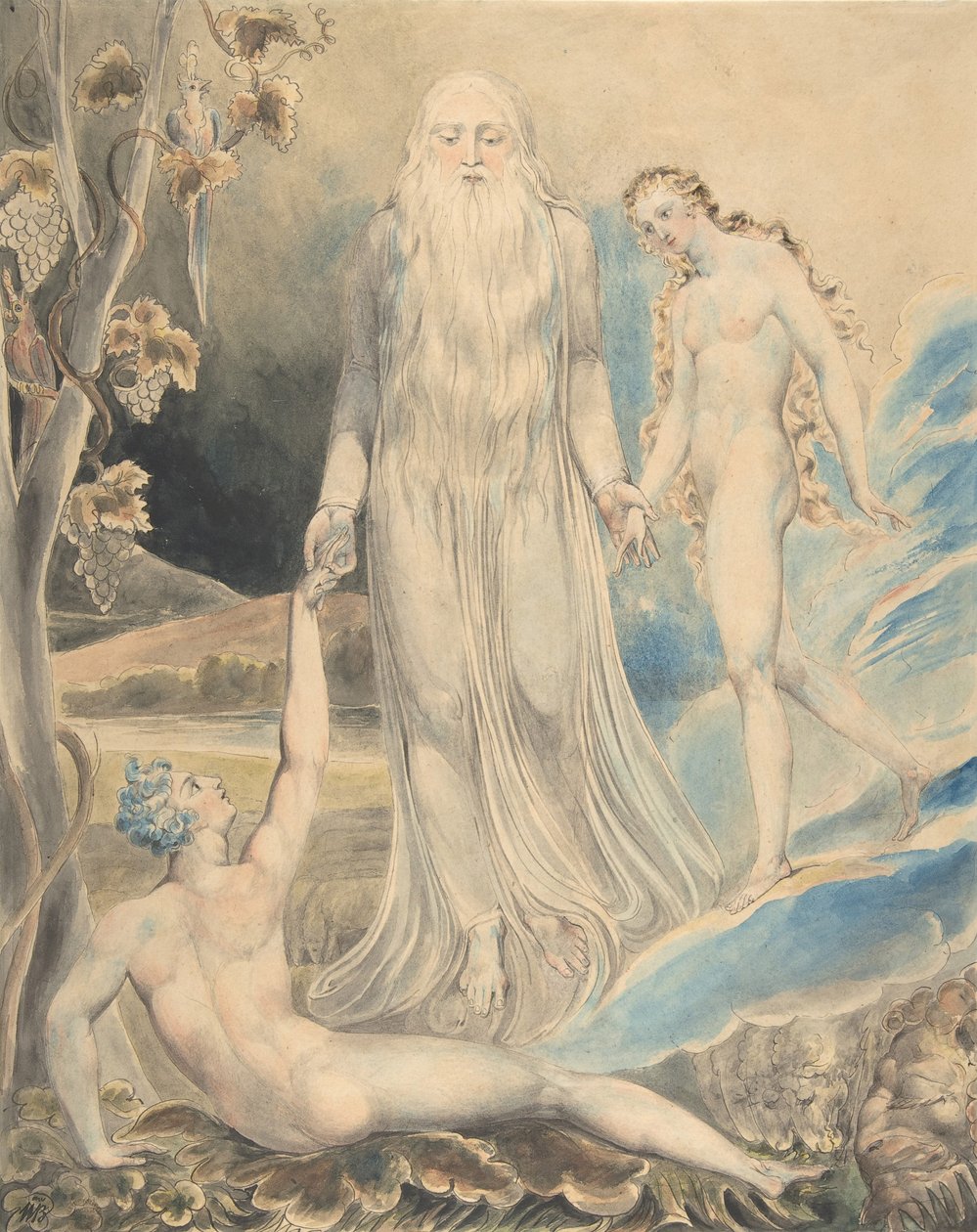 Det guddommelige nærværs engel, der bringer Eva til Adam, ca. 1803 af William Blake