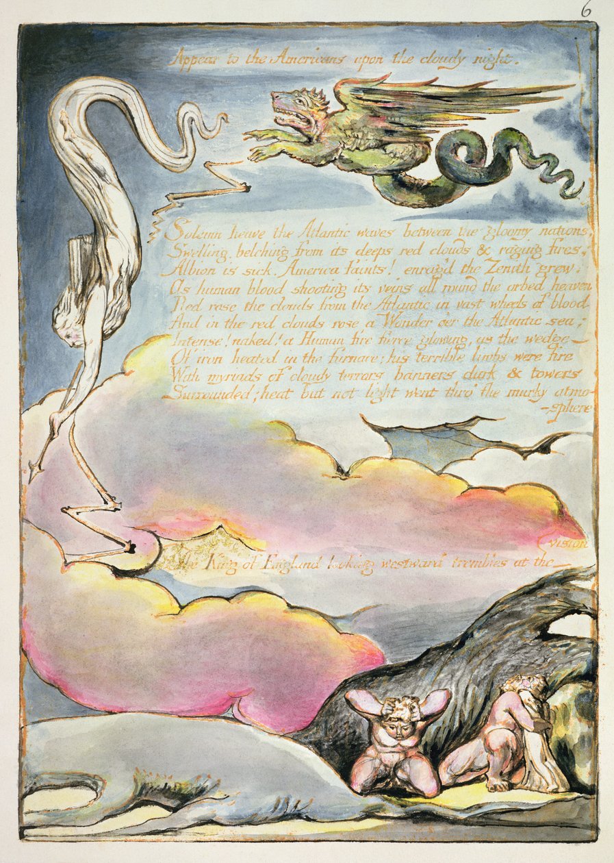 Appears to the Americans, planche 4 fra "America, a Prophecy", 1793 (reliefradering og wc på papir) af William Blake