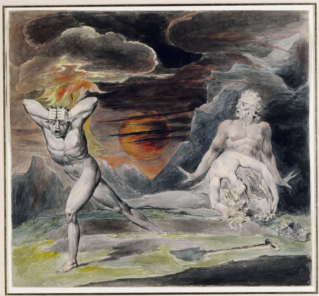 Kain på flugt fra Guds vrede af William Blake
