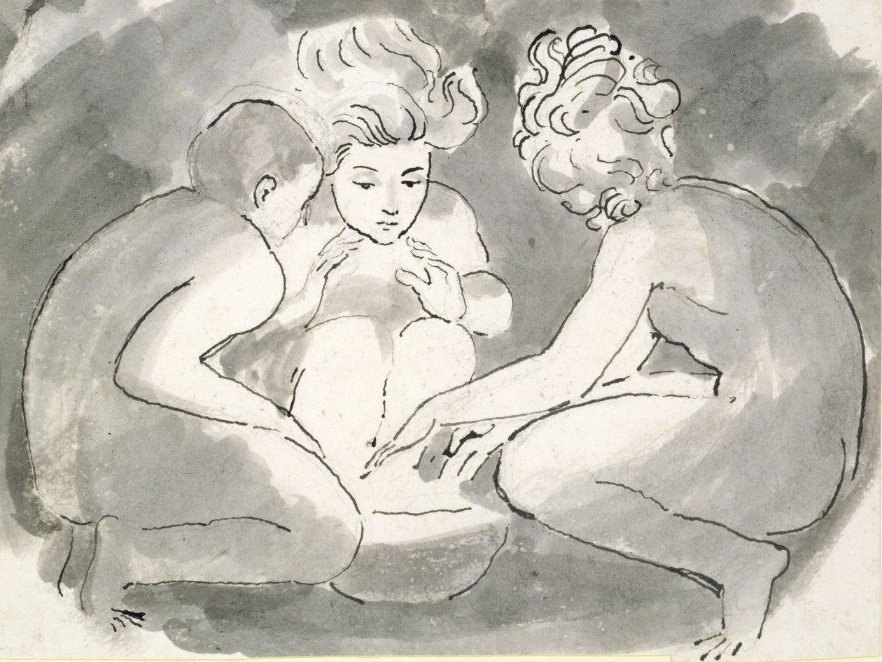 Børn rundt om et bål (pen og blæk og vask på papir) af William Blake