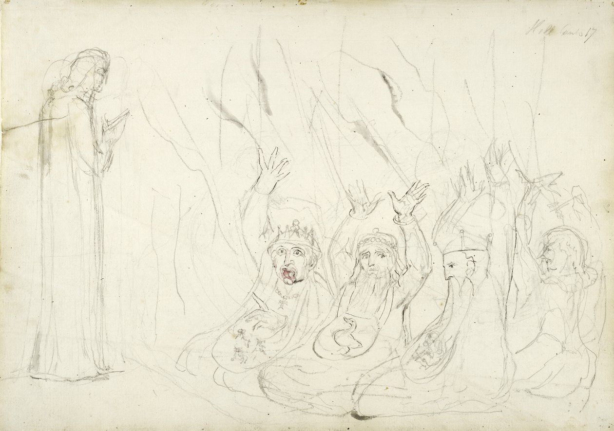 Dante and the Usurers, illustration til den guddommelige komedie af Dante Alighieri, 1824-27 (blyant og vask på papir) af William Blake
