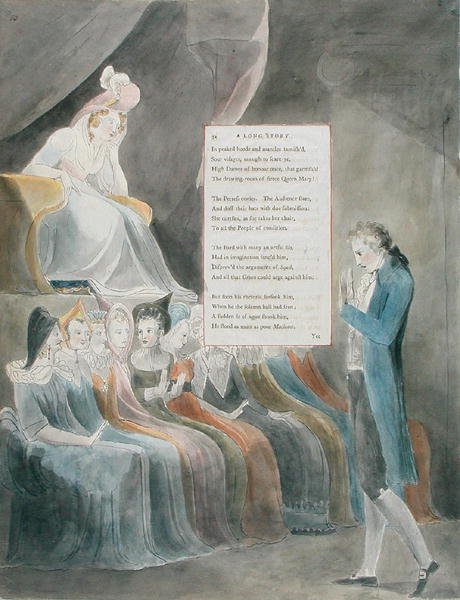 Design 32 for A Long Story in The Poems of Thomas Gray, udgivet 1797-98 (wc med pen og blæk på papir) af William Blake