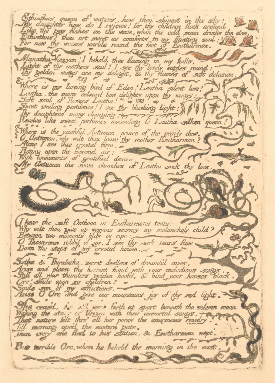 Europa. A Prophecy, Plate 16, Ethinthus queen of waters. . . . (Bentley 17) af William Blake