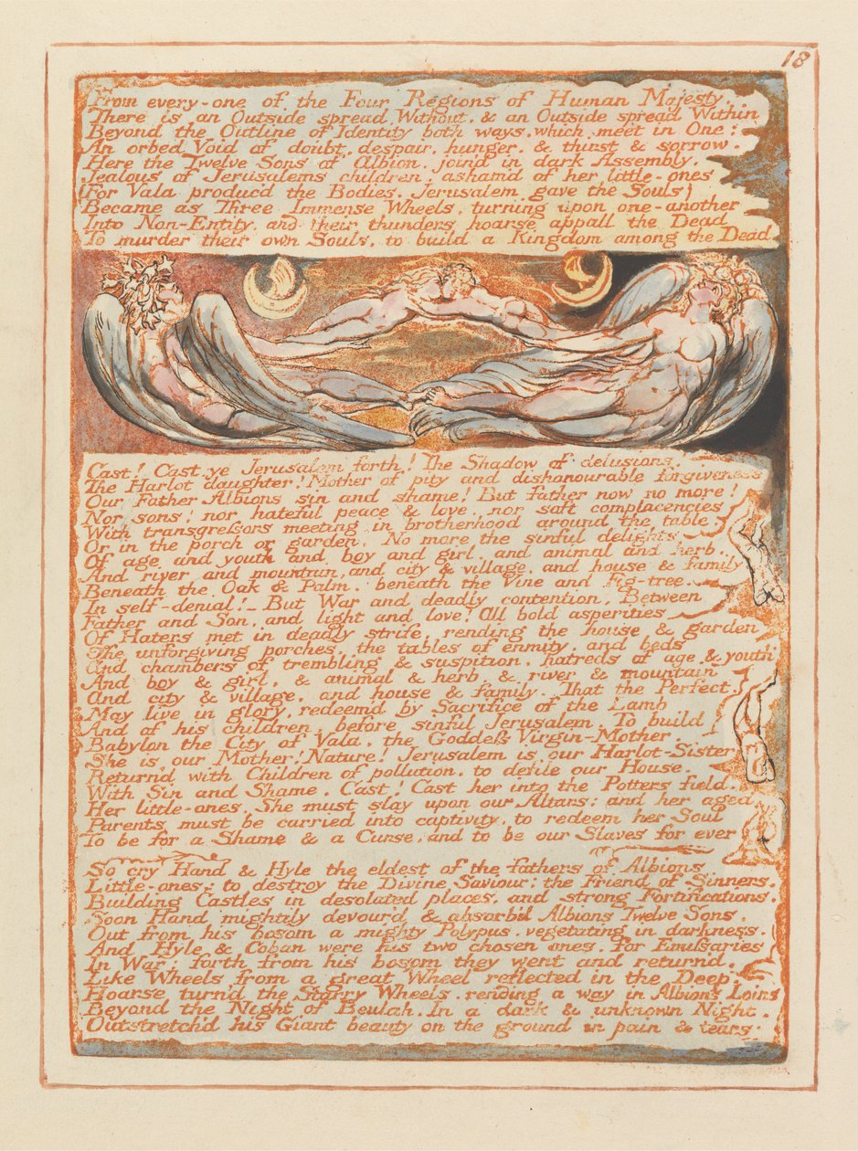 From Every One of the Four Regions..., plade 18 fra Jerusalem, 1804-20 (reliefradering med pen og wc på papir) af William Blake