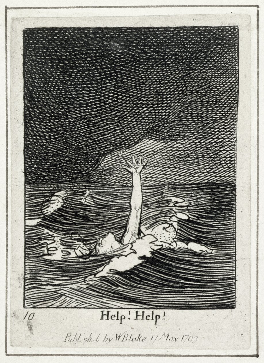 Hjælp! Hjælp!, tallerken 10 fra For the Sexes, The Gates of Paradise, pub. 1793 (streggravering) af William Blake