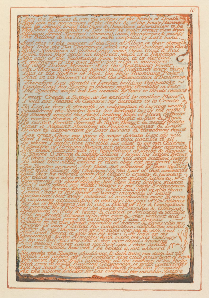 Jerusalem, plade 10, ind i ovnene .... af William Blake