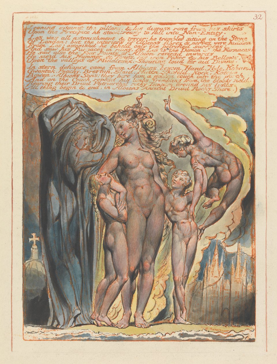 Jerusalem, plade 32, lænet mod søjlerne .... af William Blake