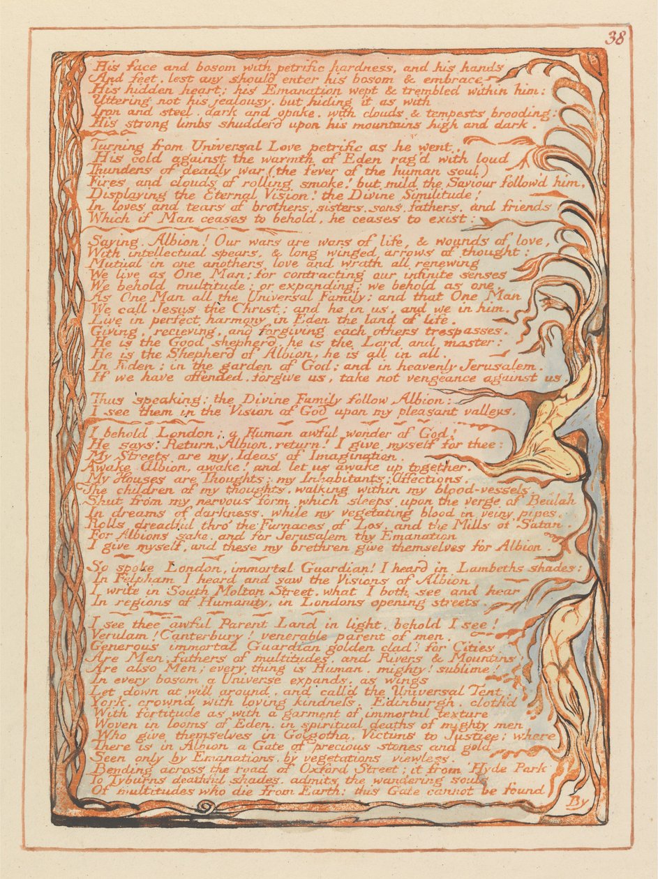 Jerusalem, plade 38, hans ansigt og barm .... af William Blake