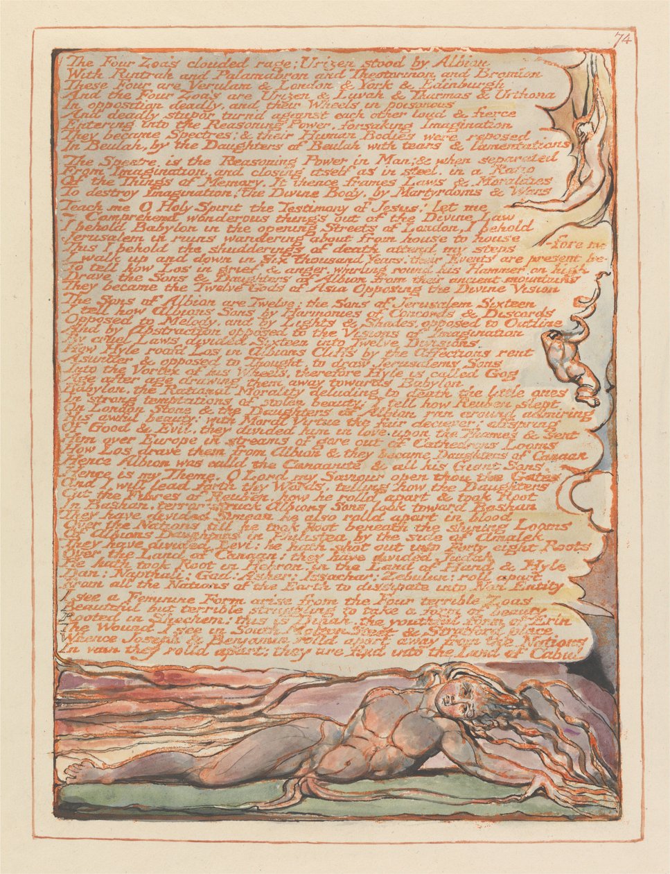 Jerusalem, Plate 74, The Four Zoas clouded rage .... af William Blake