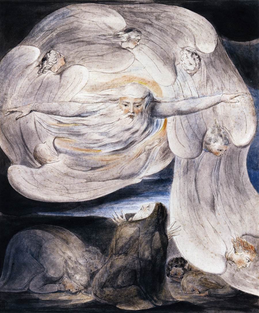 Job bekender sin formodning til Gud, der svarer fra hvirvelvinden af William Blake