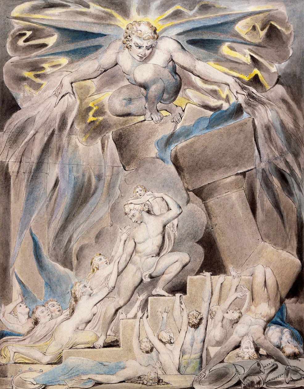 Jobs Sønner og Døtre overvældet af Satan af William Blake