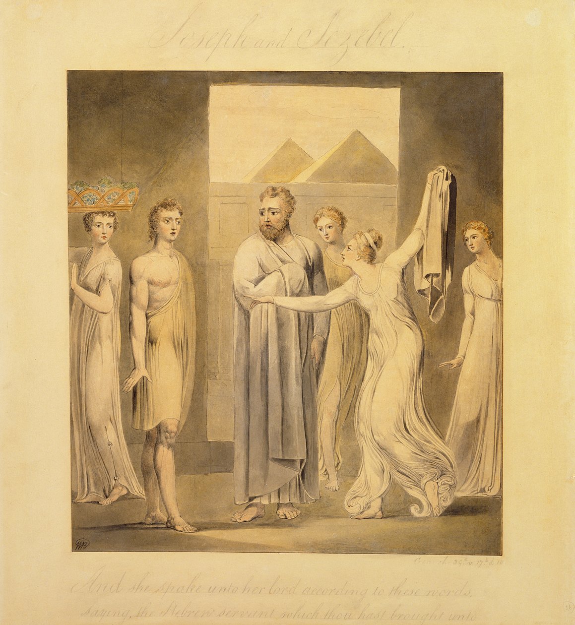 Josef og Potifars kone, 1803-05 (pen og blæk og wc på papir) af William Blake
